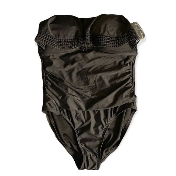 Kona Sol Black Women's Crochet Flounce High Coverage One Piece Swimsuit - Picture 7 of 7